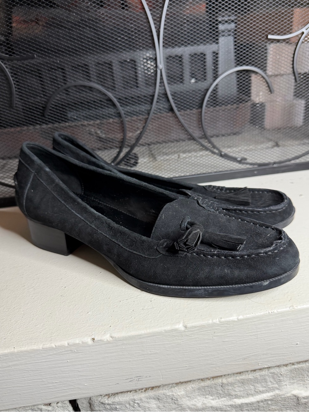 Lauren Ralph Lauren Pomona Black Suede Tassel Heeled Loafers Women's Size 9